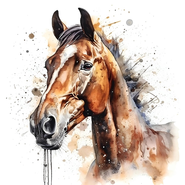 Watercolor portrait of a bay horse on a white background Digital painting