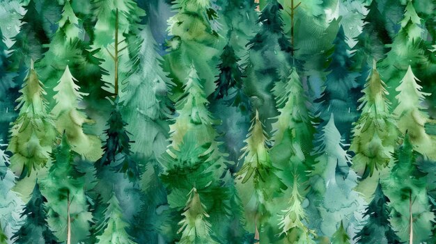 A Watercolor Portrait of Coniferous Giants Standing Tall in Verdant Serenity