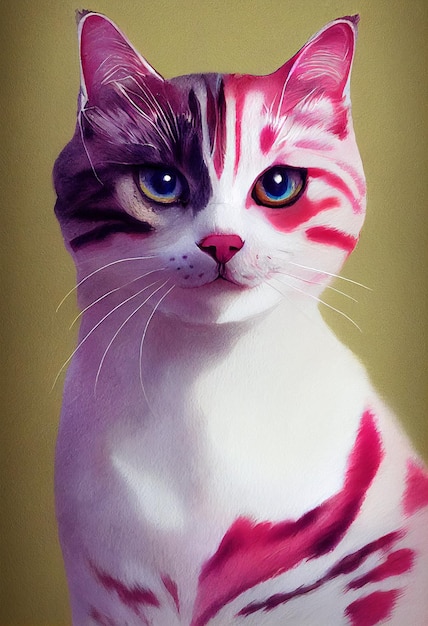 Watercolor portrait of cute American Shorthair cat