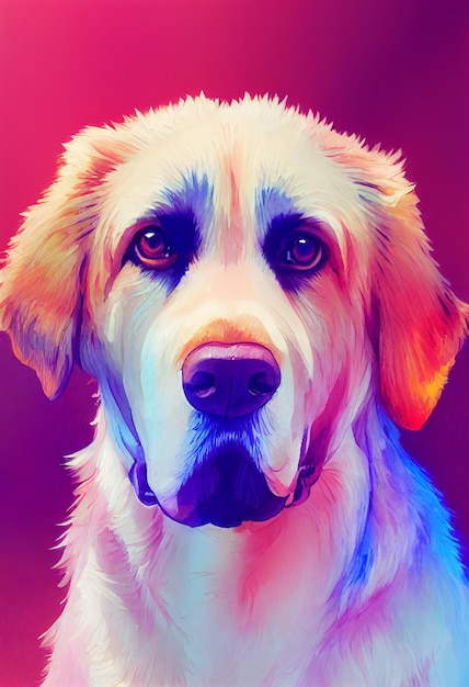 Watercolor portrait of cute anatolian shepherd dog