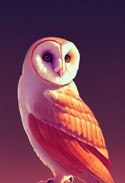 Watercolor portrait of cute barn owl bird