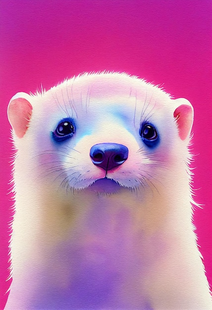 Watercolor portrait of cute ferret land animal