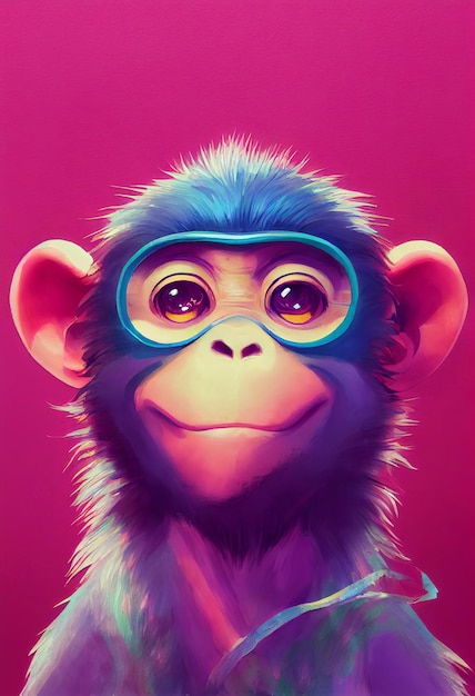 Watercolor portrait of cute monkey land animal