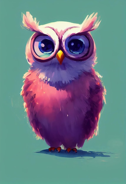 Watercolor portrait of cute owl bird