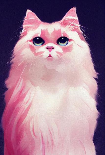 Watercolor portrait of cute Persian cat