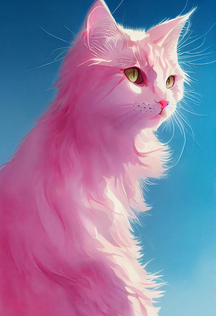 Watercolor portrait of cute Turkish Angora cat