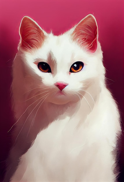 Watercolor portrait of cute Turkish Van cat