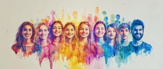 Watercolor Portrait of Diverse Group of Smiling People