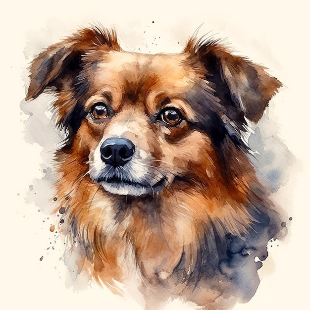 Watercolor portrait of a dog Digital painting on white background