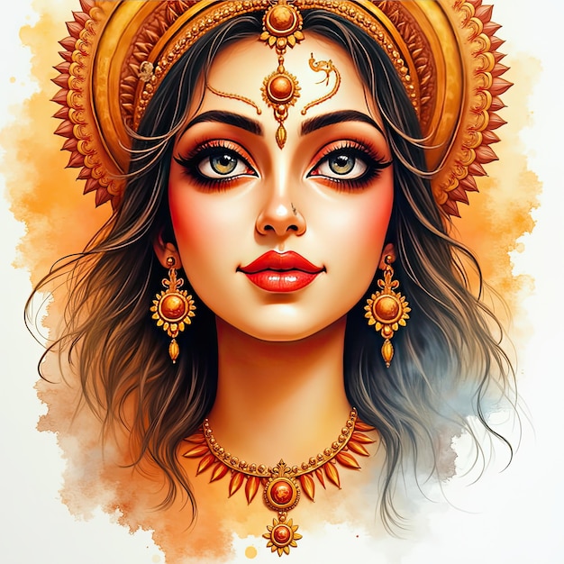 Photo watercolor portrait of goddess durga