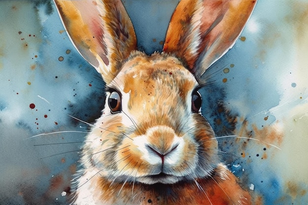 Watercolor portrait of a rabbit