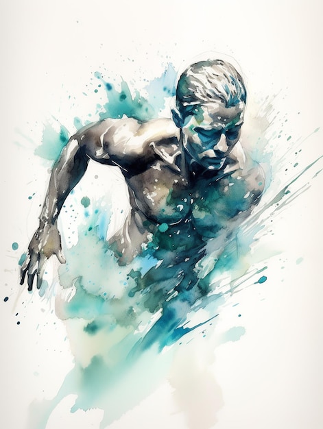 A watercolor portrait of a swimmer