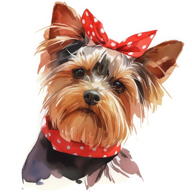 Watercolor portrait of a yorkshire terrier on white background