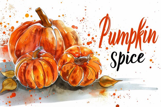 Photo watercolor poster with pumpkins and lettering