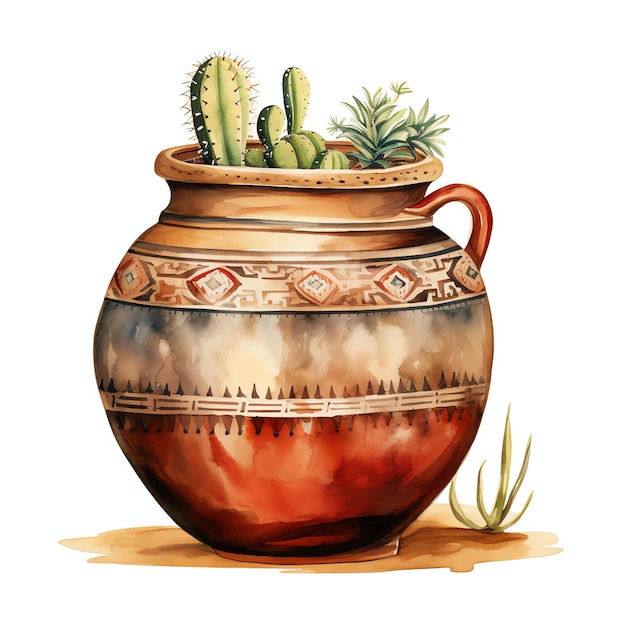 watercolor pot western wild west cowboy desert illustration clipart