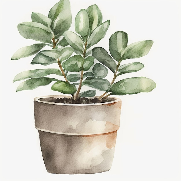 Watercolor Potted Plant on neutral Background Generative ai