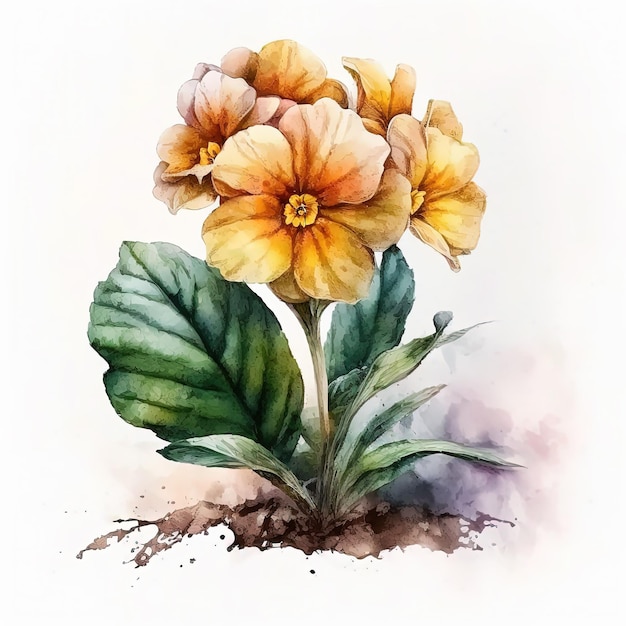 Watercolor primrose illustration on white background Flower art