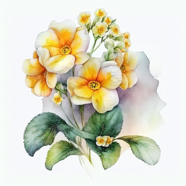 Watercolor primrose illustration on white background Flower art