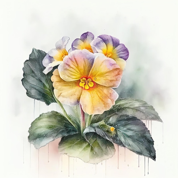 Watercolor primrose illustration on white background Flower art