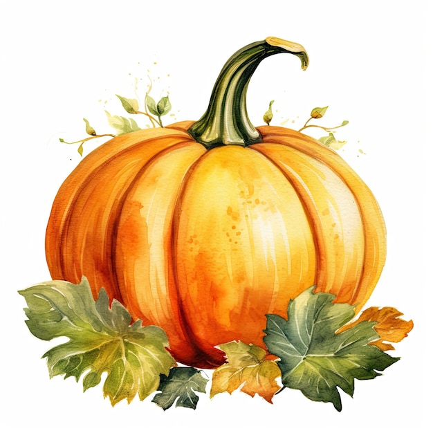 Watercolor pumpkin clipart white background