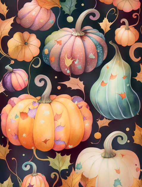 Watercolor pumpkins seamless pattern