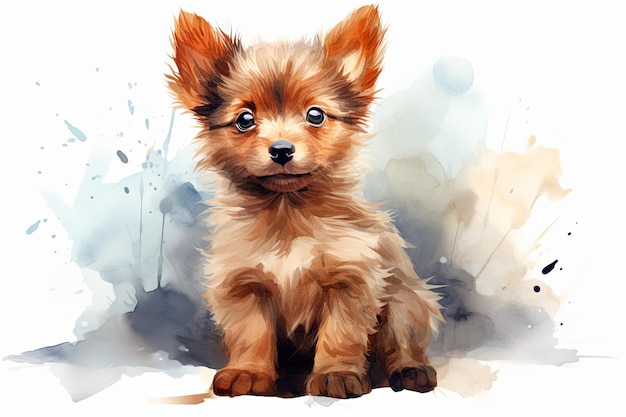 Watercolor puppy dog and animals pet illustration