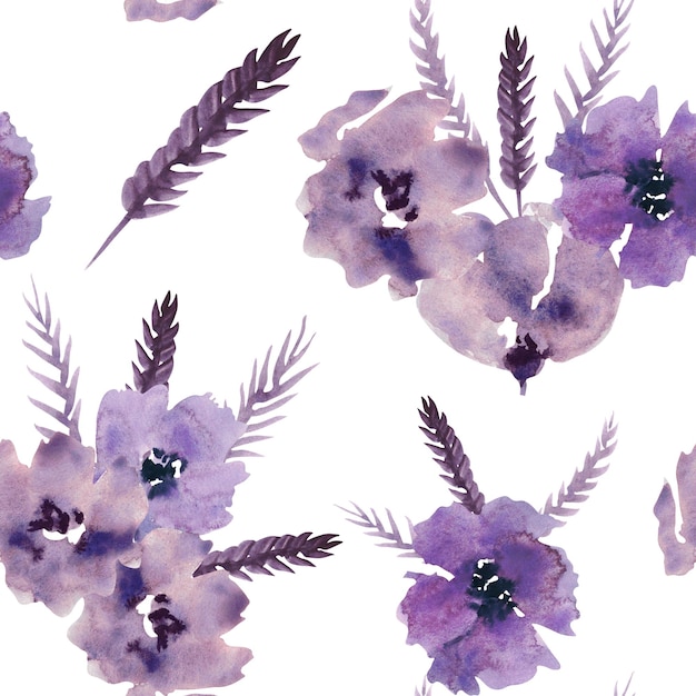 Watercolor purple flowers clipart Floral clip art Handmade illustration for greeting cards wallpaper stationery fabric wedding card Flower pattern