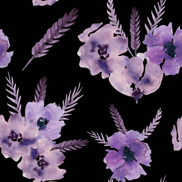 Watercolor purple flowers clipart Floral clip art Handmade illustration for greeting cards wallpaper stationery fabric wedding card Flower pattern