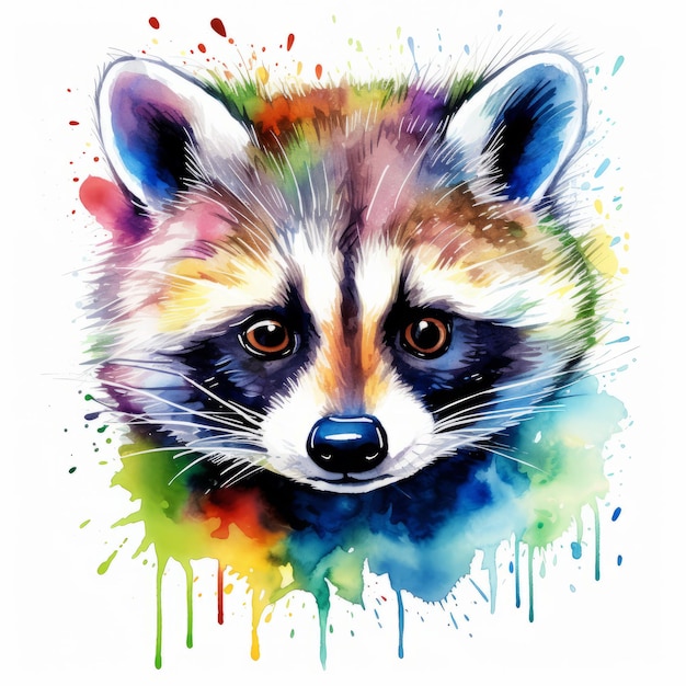 Watercolor raccoon Hand drawn vector illustration on white background