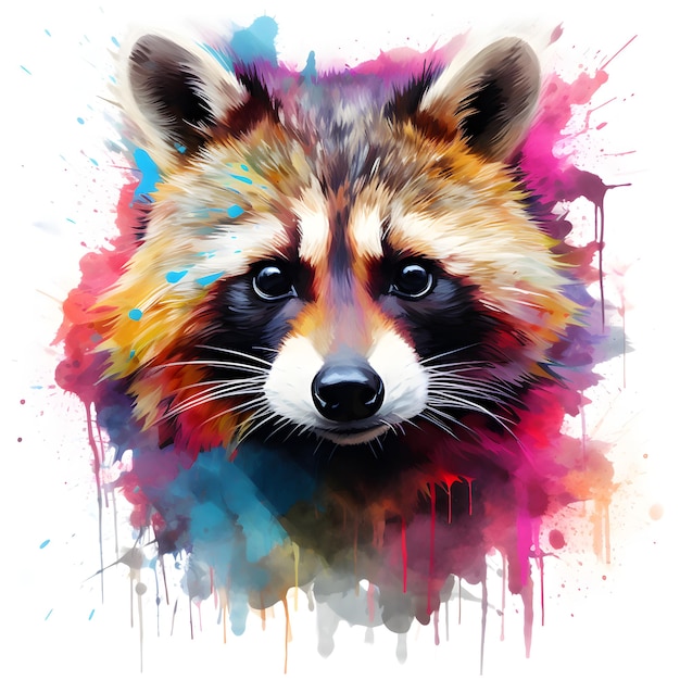 Watercolor raccoon head animal photo on white background