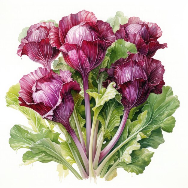 Photo watercolor radicchio illustration generative ai