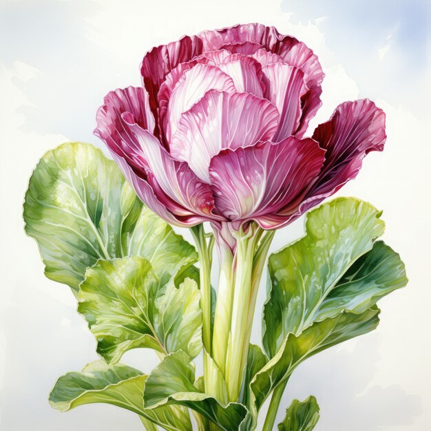 Photo watercolor radicchio illustration generative ai