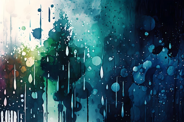 Watercolor rain bokeh nature background Generated AI