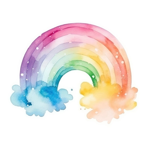 Watercolor Rainbow on a White Background