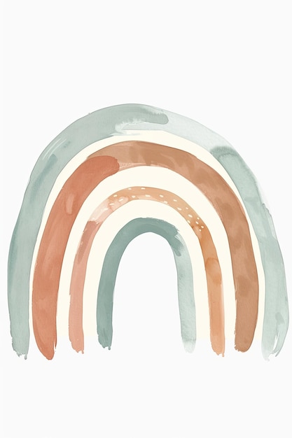 Photo watercolor rainbow with shades of green beige and brown minimalistic design on a white background