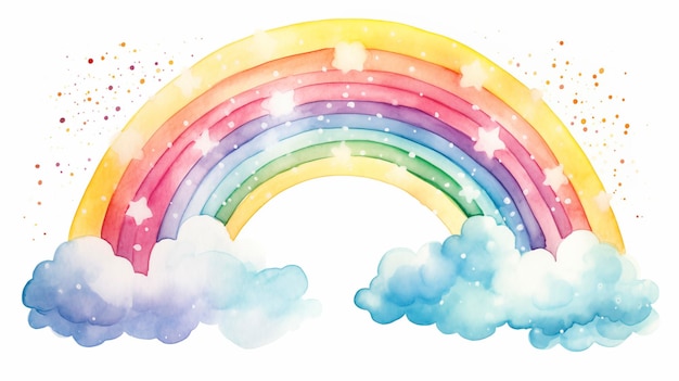 Watercolor rainbow with stars