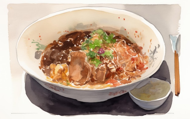 watercolor Ramen Japanese noodles