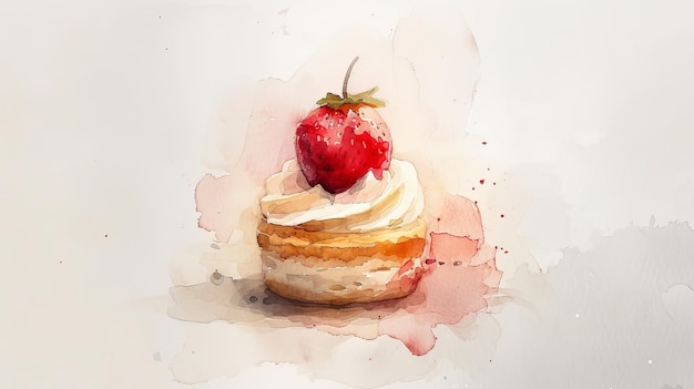 Photo watercolor raspberry cake dessert illustration