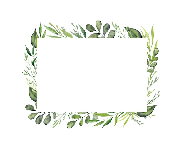 Photo watercolor rectangular frame with green plants botanical frame with place for text and greenery branches and leaves design for cards invitations congratulations wedding invitations save the date