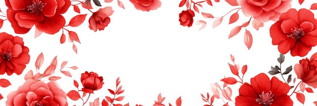 Photo watercolor red floral border on white background perfect for wedding invitations greeting car