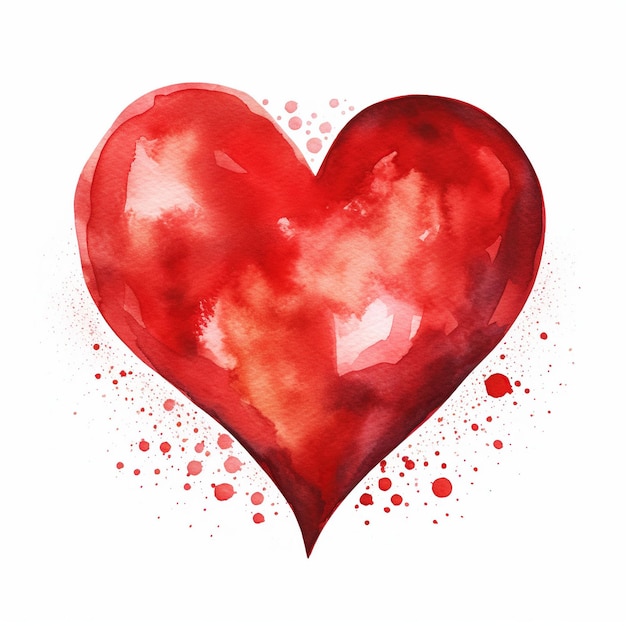 Watercolor red heart with splatters of paint on it