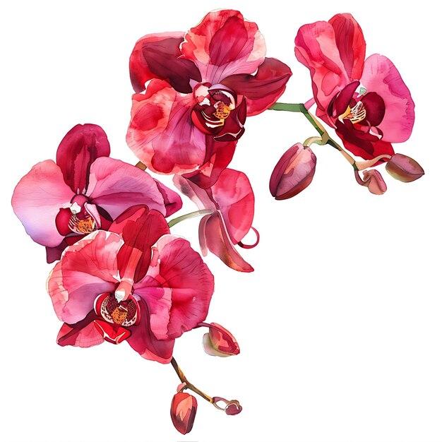 Photo watercolor red orchid isolated on white background beautiful orchid flower