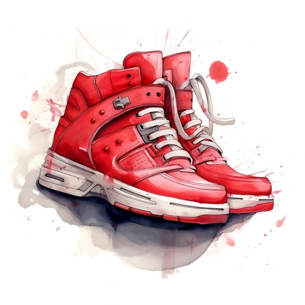 Watercolor red sneakers pair of shoes AI generated