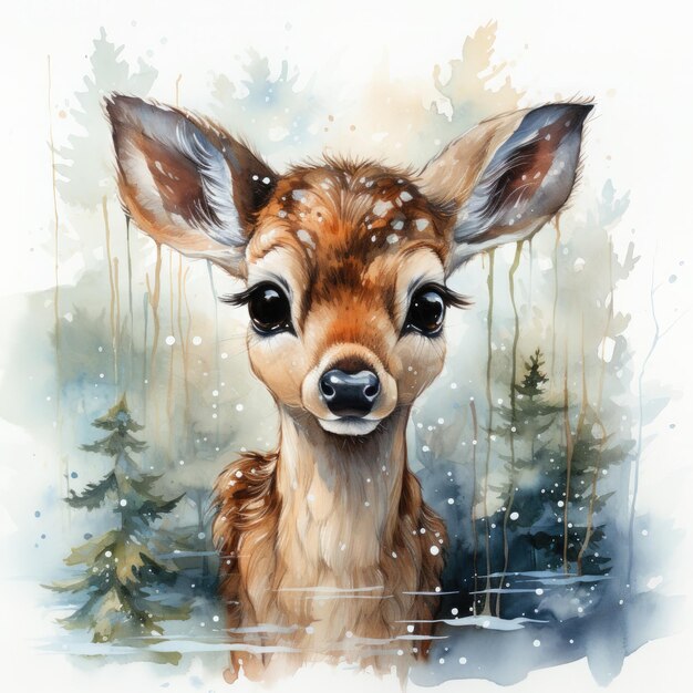 Watercolor Reindeer Collection illustration Generative Ai