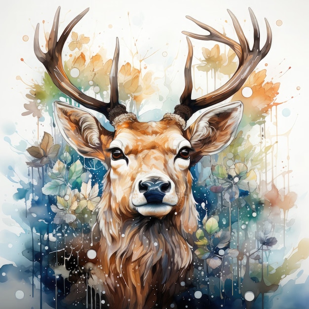 Watercolor Reindeer Collection illustration Generative Ai