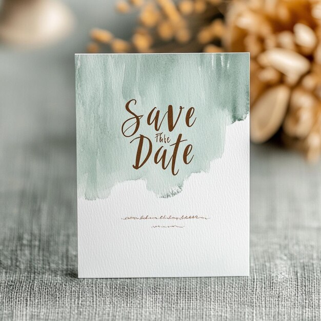 Watercolor reminder date card in green and white