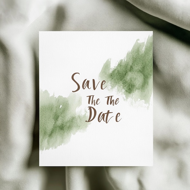 Watercolor reminder date card in green and white