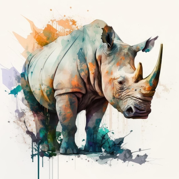 Watercolor Rhino Creative Illustration Digital Art