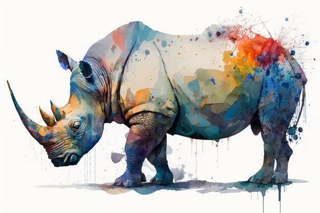 Watercolor rhino illustration white backgroundGenerative AI