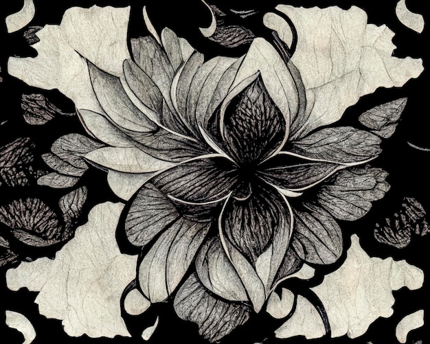 Watercolor, rice paper texture with flower drawn with black ink, japanese creative background